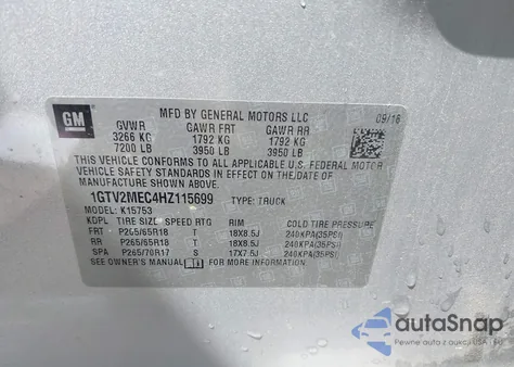 2017 GMC Sierra 1500 Sle из США, поврежденный, VIN 1GTV2MEC4HZ115699